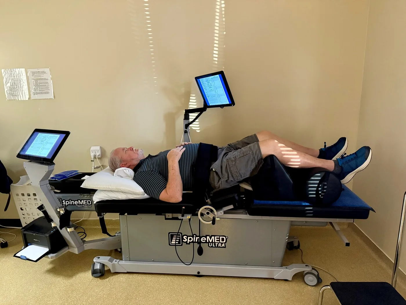 A patient receiving SpineMED spinal decompression treatment
